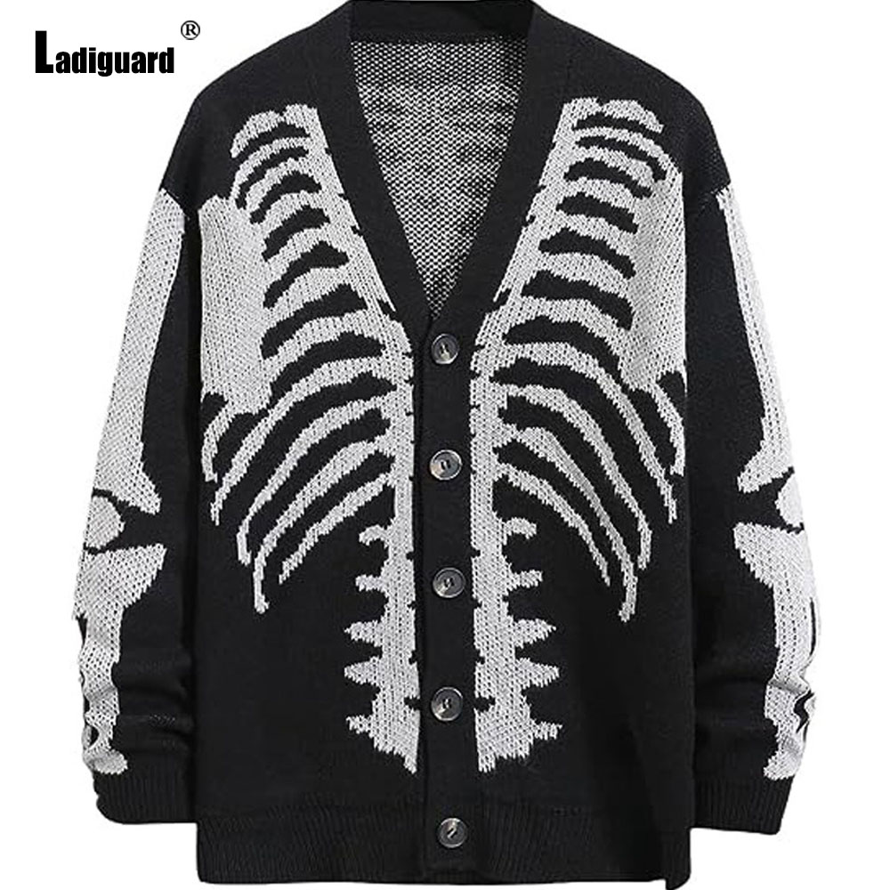 Men'S Fashion V Neck Sweater - Мужской винтажный трикотажный свитер с принтом,