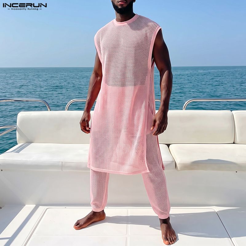 Mens Fashion Vest - Мужской комплект INCERUN: Сетчатые прозрачные жилеты