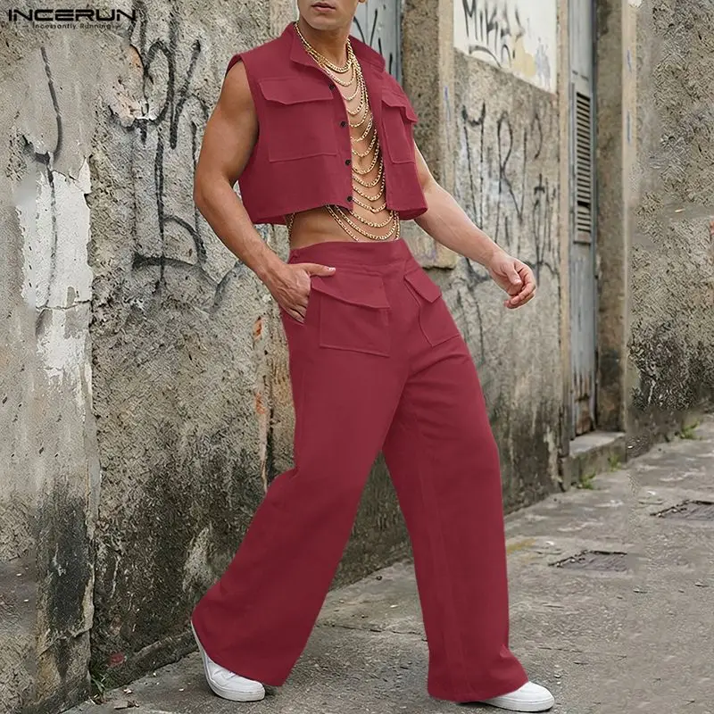 Men'S Fashion Course - Мужской комплект INCERUN: однотонные укороченные топы