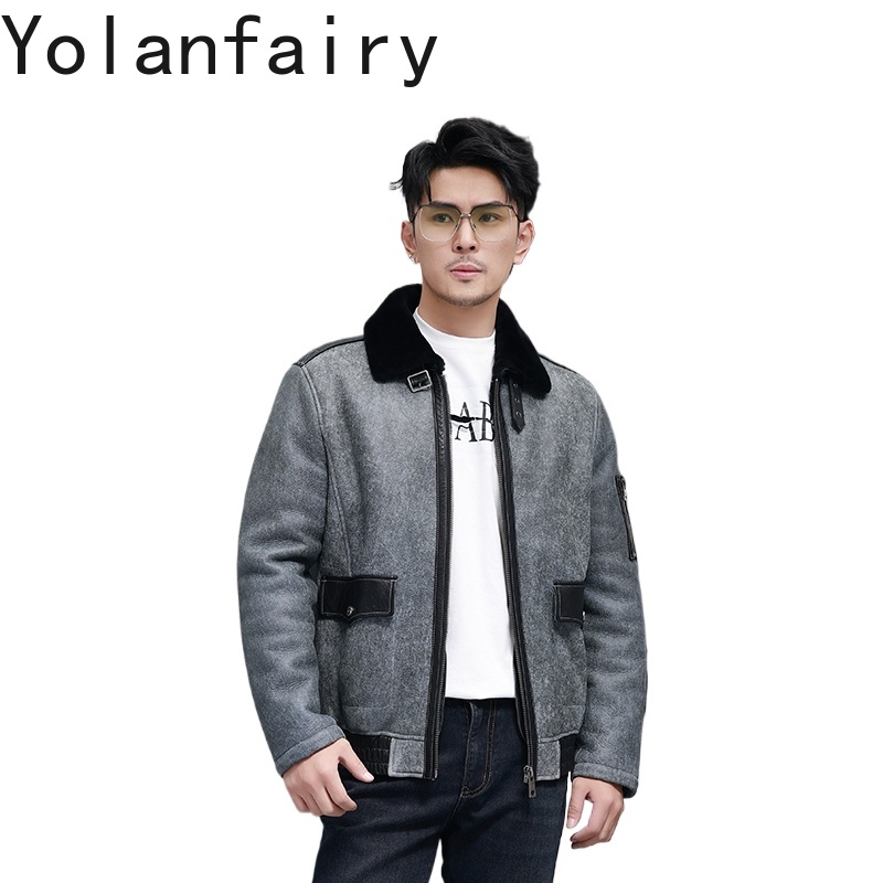 Men'S Fashion Zipper Jacket - YOLANFAIRY Короткая пальто из натурального меха,