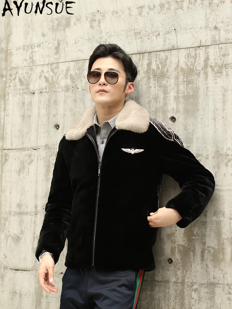 Men'S Fashion Zipper Jacket - AYUSNUE Натуральная норковая шуба для мужчин,