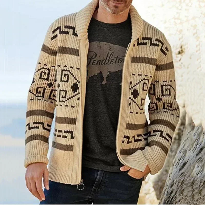 Men'S Fashion V Neck Sweater - Мужской зимний свитер-кардиган в винтажном стиле