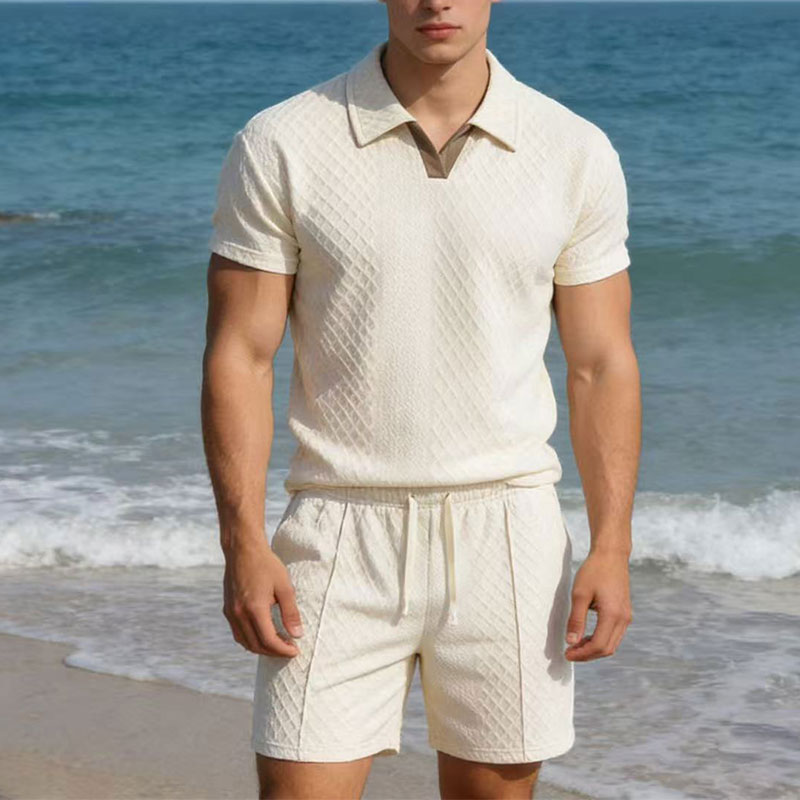 Mens Fashion Zip Up - Летний мужской костюм 2026: однотонный вафельный